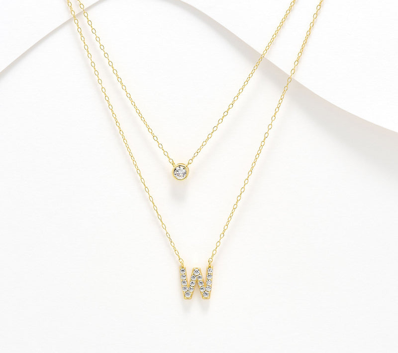 Diamonique 14K Gold Plated Initial Necklace with Gift Box — View 54
