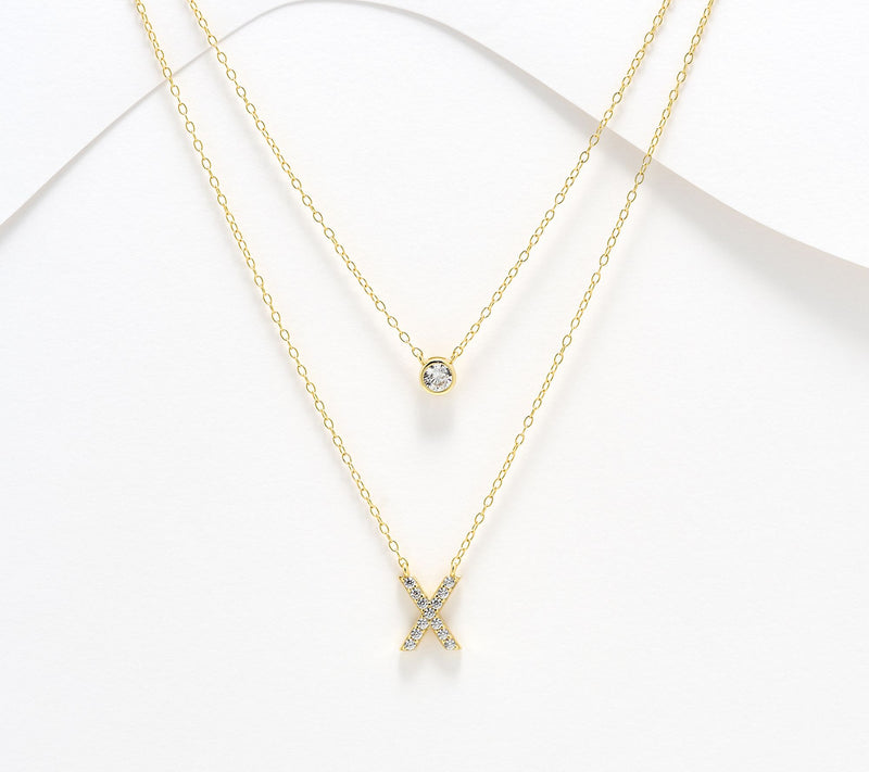 Diamonique 14K Gold Plated Initial Necklace with Gift Box — View 55