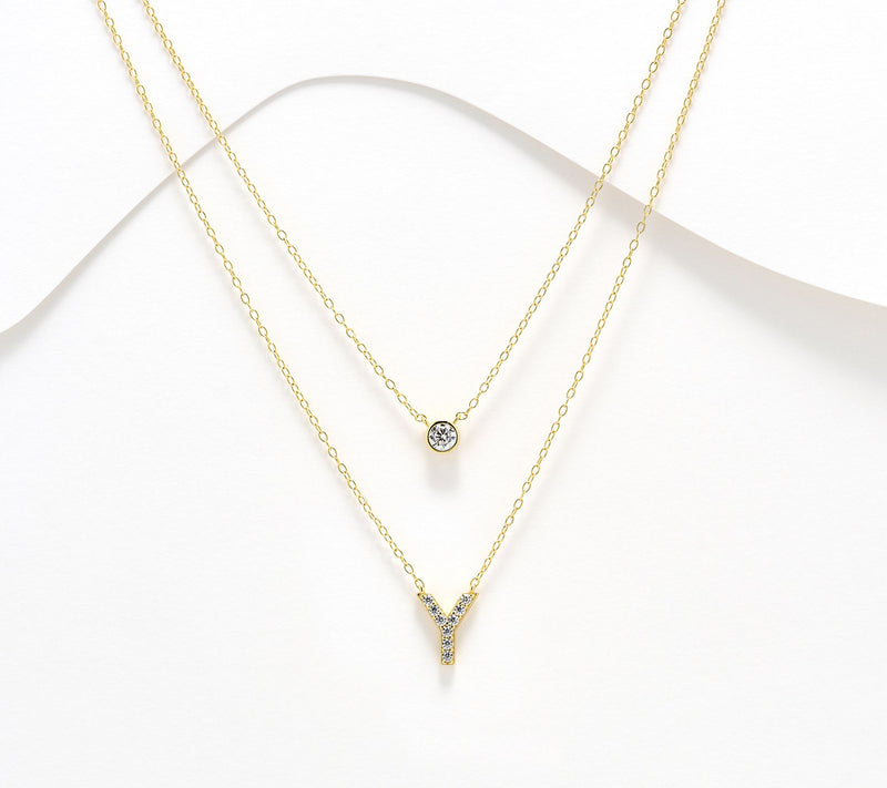 Diamonique 14K Gold Plated Initial Necklace with Gift Box — View 56