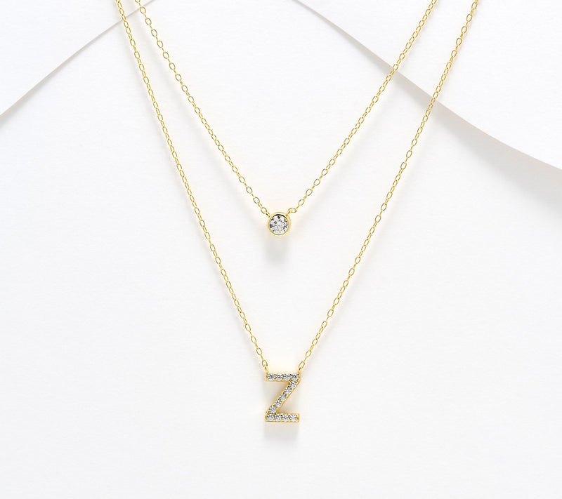 Diamonique 14K Gold Plated Initial Necklace with Gift Box — View 57