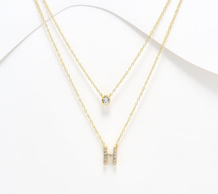 Diamonique 14K Gold Plated Initial Necklace with Gift Box