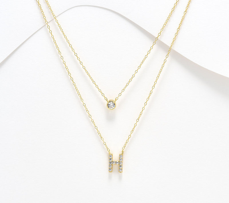 Diamonique 14K Gold Plated Initial Necklace with Gift Box — Main view