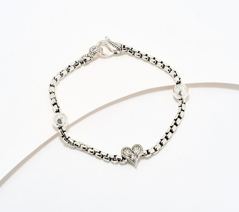 JAI Sterling Silver Symbols of Love 3.7mm Box Chain Bracelet, 12.5g — Main view
