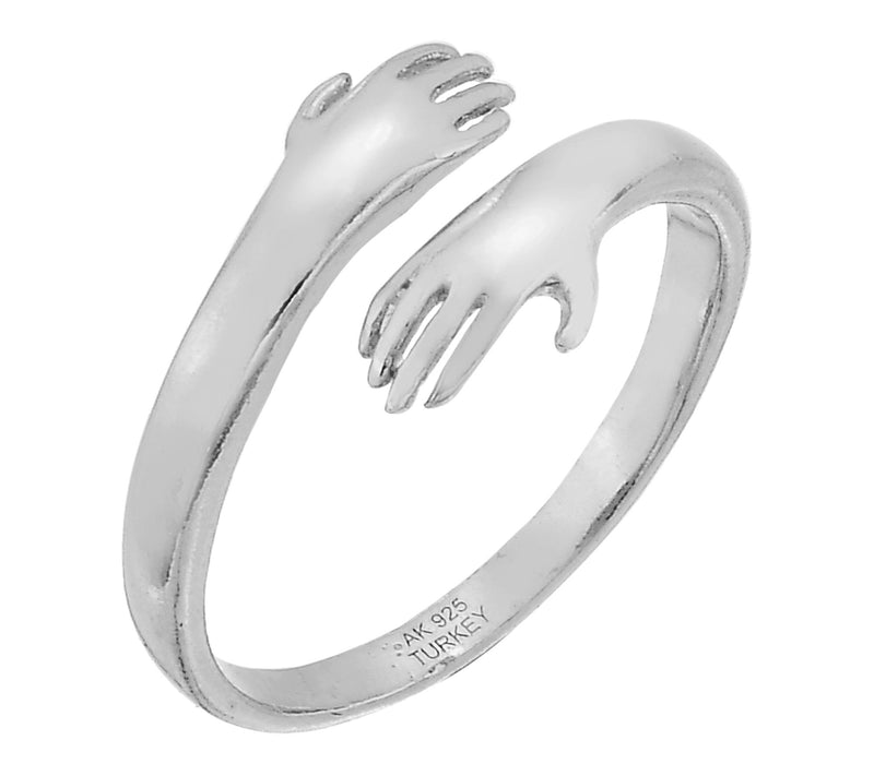 Silver Style Love Hugging Hands Bypass Ring, Sterling — View 5