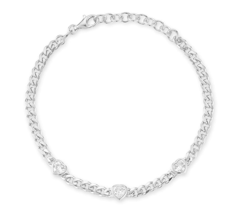 Sterlina Silver Triple Heart Curb Bracelet, Sterling — View 7
