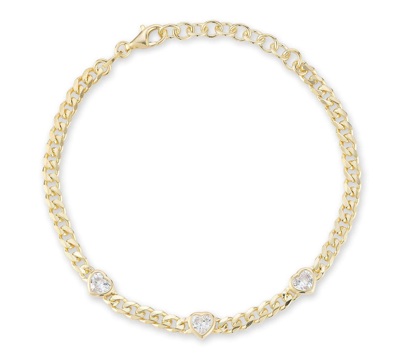 Sterlina Silver Triple Heart Curb Bracelet, Sterling — View 8