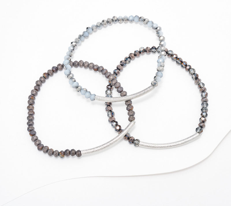 Susan Graver Set of 3 Simulated Gold Bar Stretch Bracelets — View 7