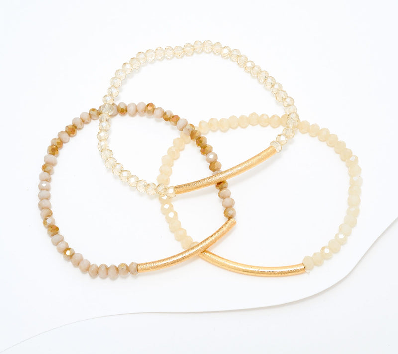 Susan Graver Set of 3 Simulated Gold Bar Stretch Bracelets — View 9