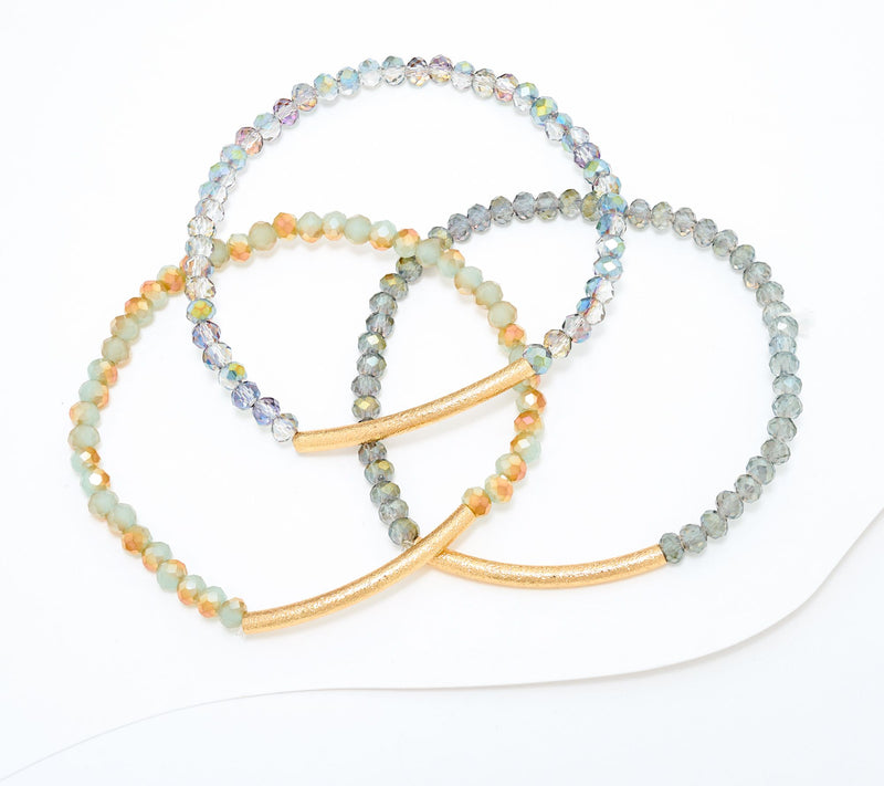 Susan Graver Set of 3 Simulated Gold Bar Stretch Bracelets — View 3