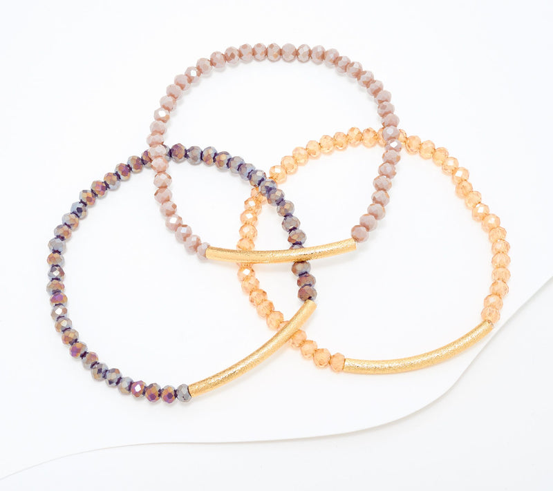 Susan Graver Set of 3 Simulated Gold Bar Stretch Bracelets — View 5