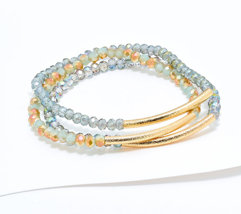 Susan Graver Set of 3 Simulated Gold Bar Stretch Bracelets — View 10