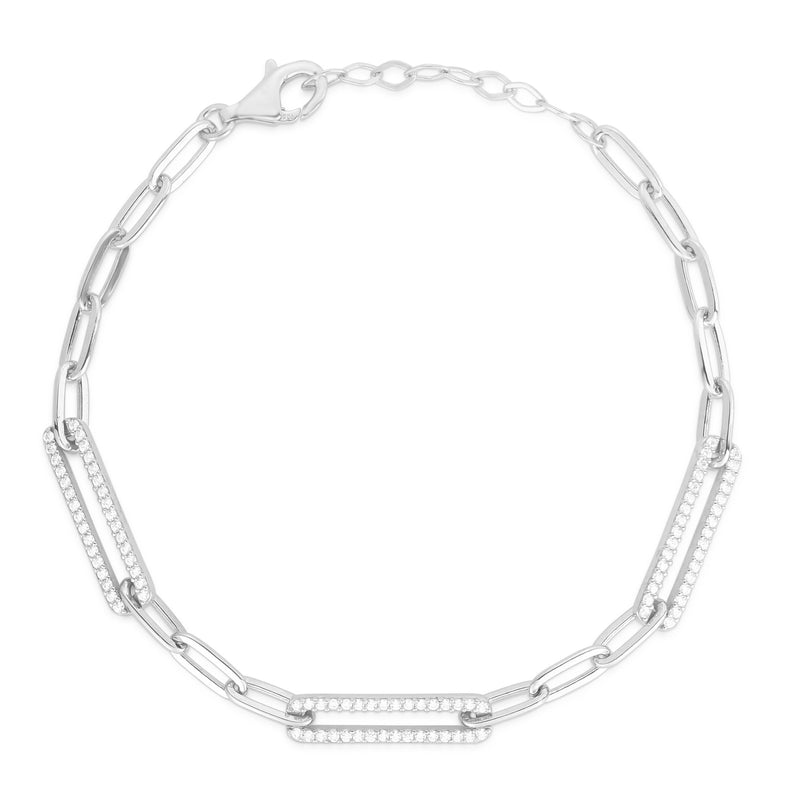 Sterlina Silver Pave Oval Link Bracelet, Sterling — View 7