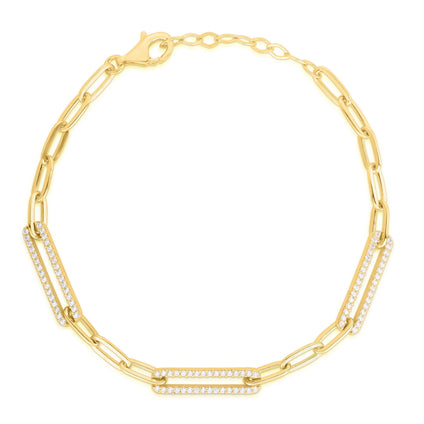 Sterlina Silver Pave Oval Link Bracelet, Sterling