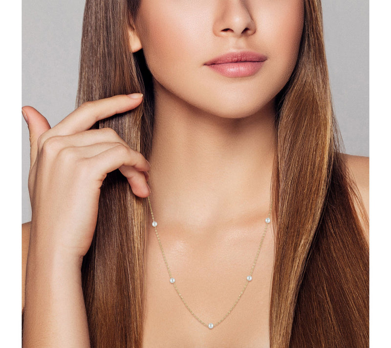 Sterlina Silver Cultured Pearl Station Necklace, Sterling — View 2