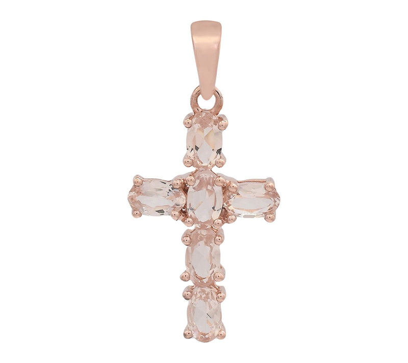 Affinity Gems Morganite Cross Pendant, 14K RoseGold Plated — Main view