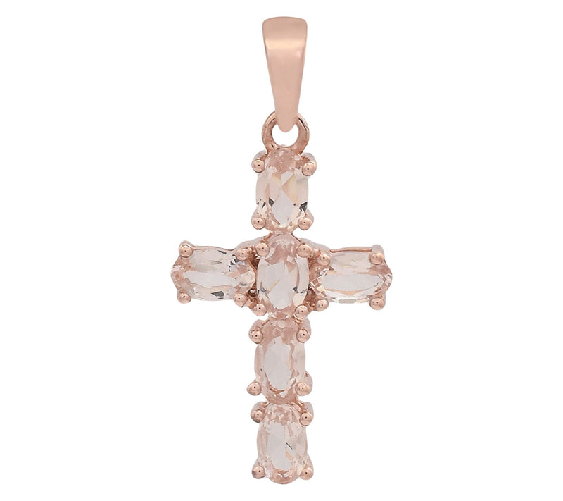 Affinity Gems Morganite Cross Pendant, 14K RoseGold Plated — View 6