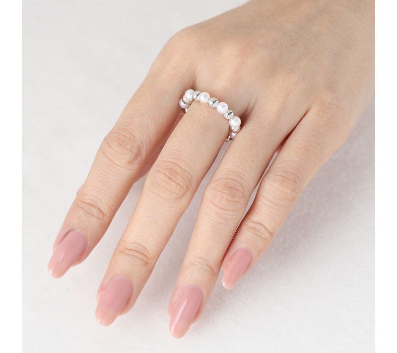 Elyse Ryan Sterling Silver Bead & Cultured Pearl Ring — View 4