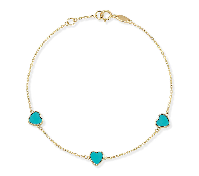 Luminosa Gold Triple Gemstone Heart Station Bracelet, 14K — Main view