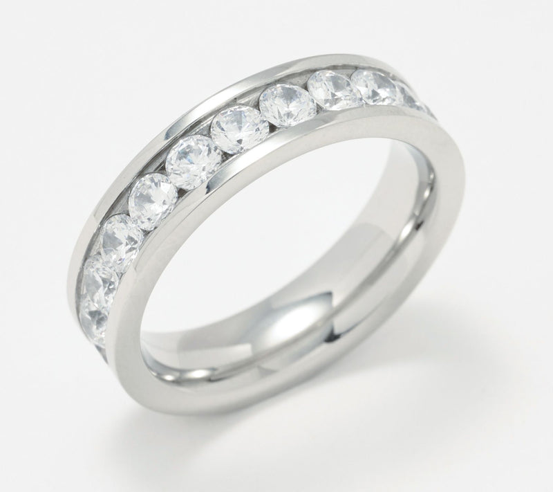 Steel by Diamonique Round-Cut Eternity Band Ring — Main view