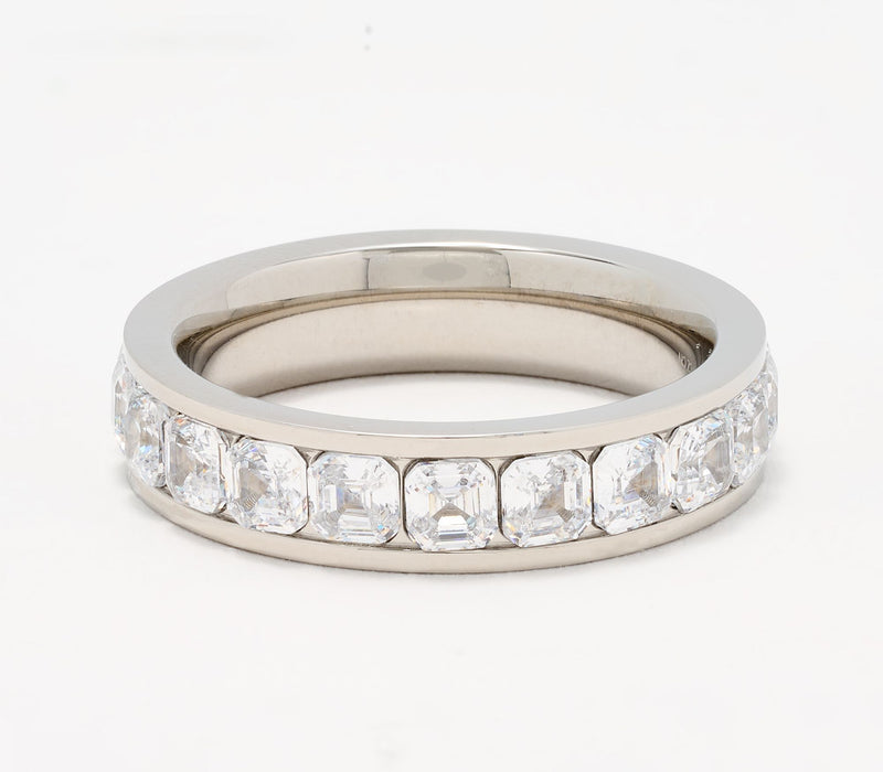 Steel by Diamonique Asscher-Cut Eternity Band Ring — View 9