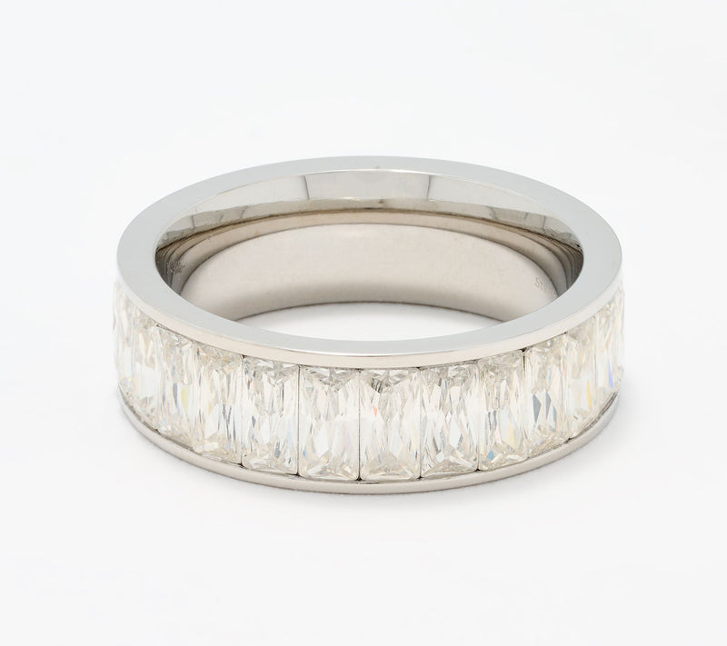 Steel by Diamonique Baguette-Cut Eternity Band Ring — View 9