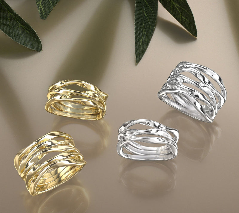 Christian James by Scott Grimes 14K Gold Clad 3 Band Ripple Ring — View 3
