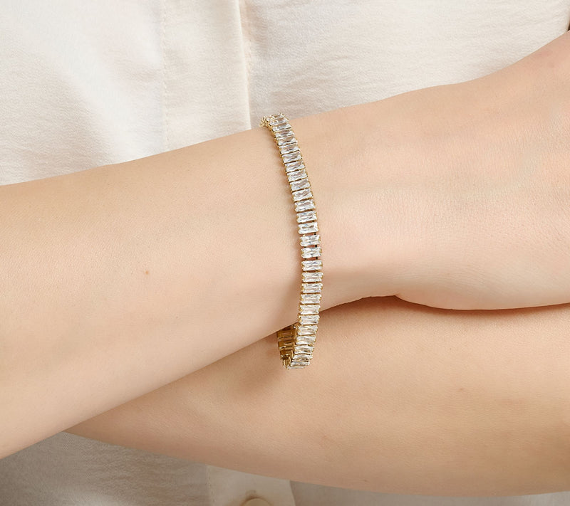 Steel by Diamonique Baguette Cut Tennis Bracelet — View 4