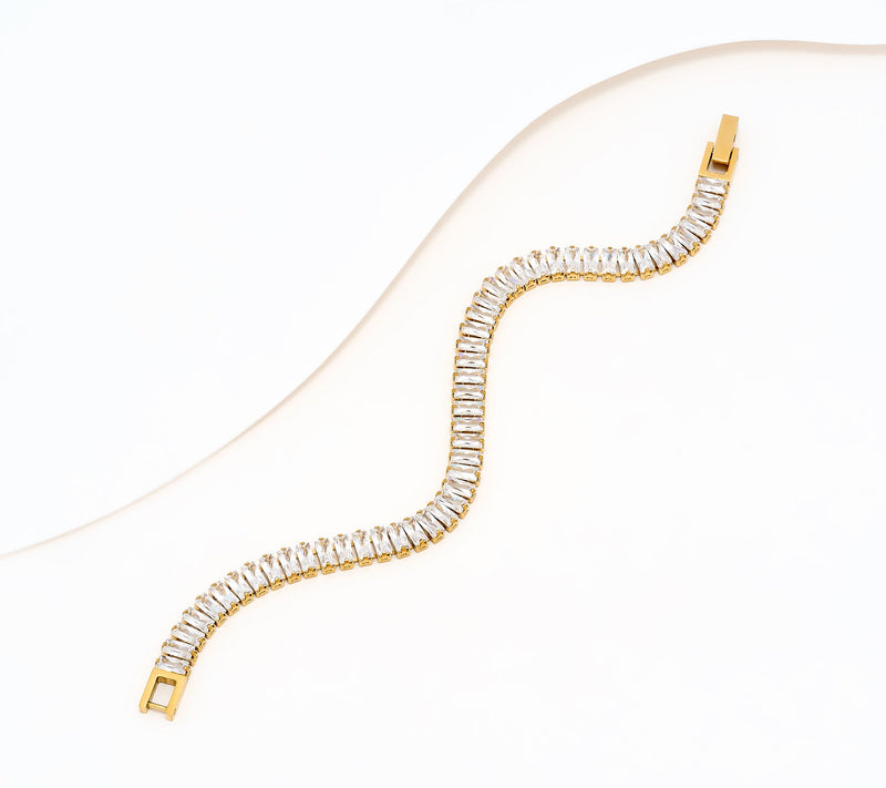 Steel by Diamonique Baguette Cut Tennis Bracelet — View 8