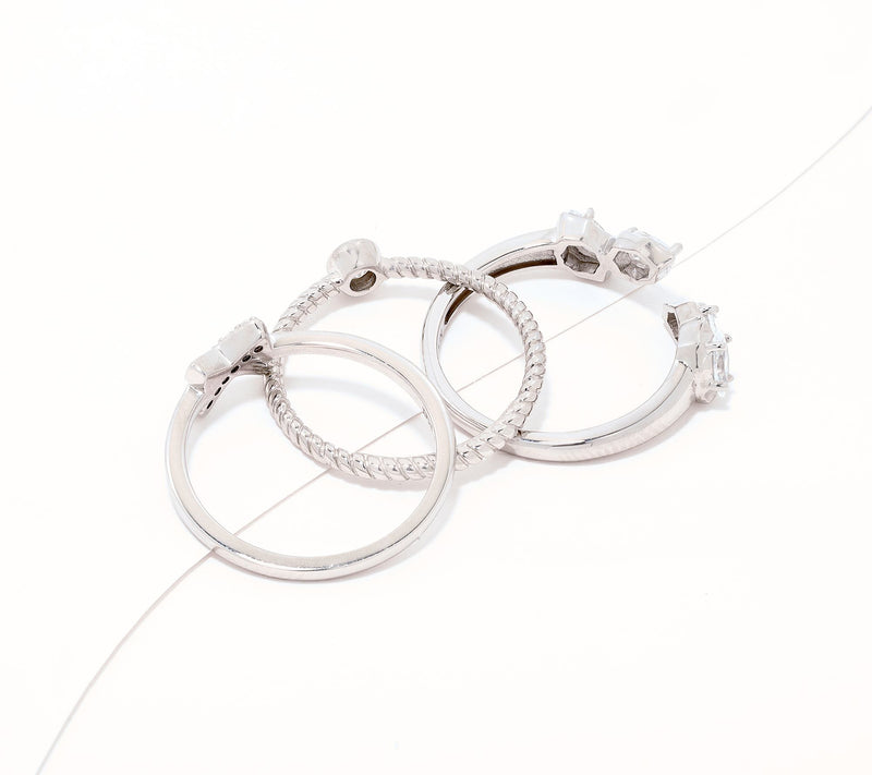 Diamonique x Lulu Frost 3 Piece Ring Stack, Sterling Silver — View 2