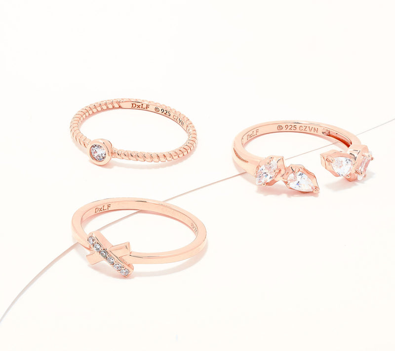 Diamonique x Lulu Frost 3 Piece Ring Stack, Sterling Silver — View 7