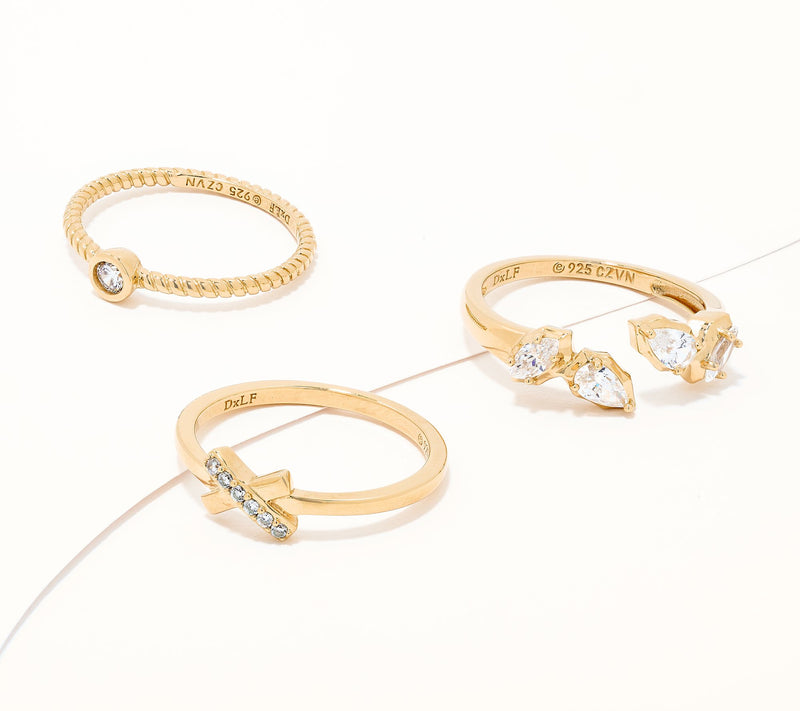 Diamonique x Lulu Frost 3 Piece Ring Stack, Sterling Silver — View 9