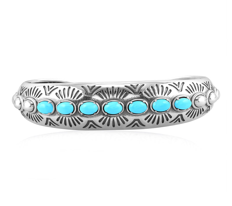 American West Sterling Silver Textured GemstoneCuff — View 2