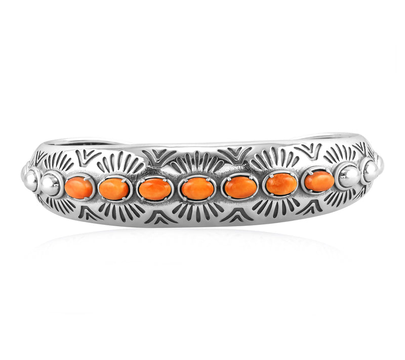 American West Sterling Silver Textured GemstoneCuff — View 8