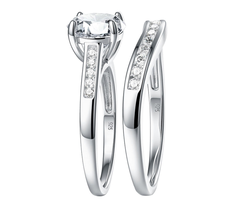 Diamonique 2.55 cttw Solitaire & Band Ring Set,Sterling — View 3