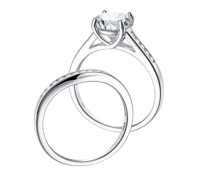 Diamonique 2.55 cttw Solitaire & Band Ring Set,Sterling — View 4