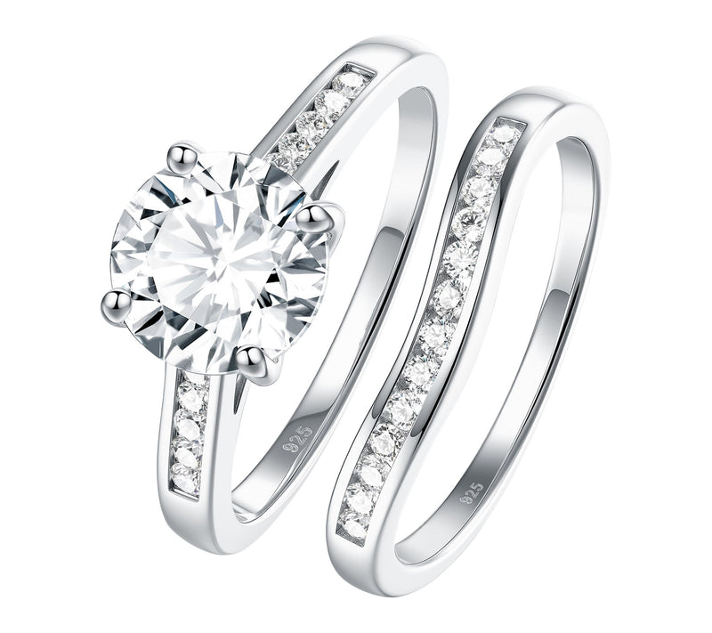 Diamonique 2.55 cttw Solitaire & Band Ring Set,Sterling — View 2