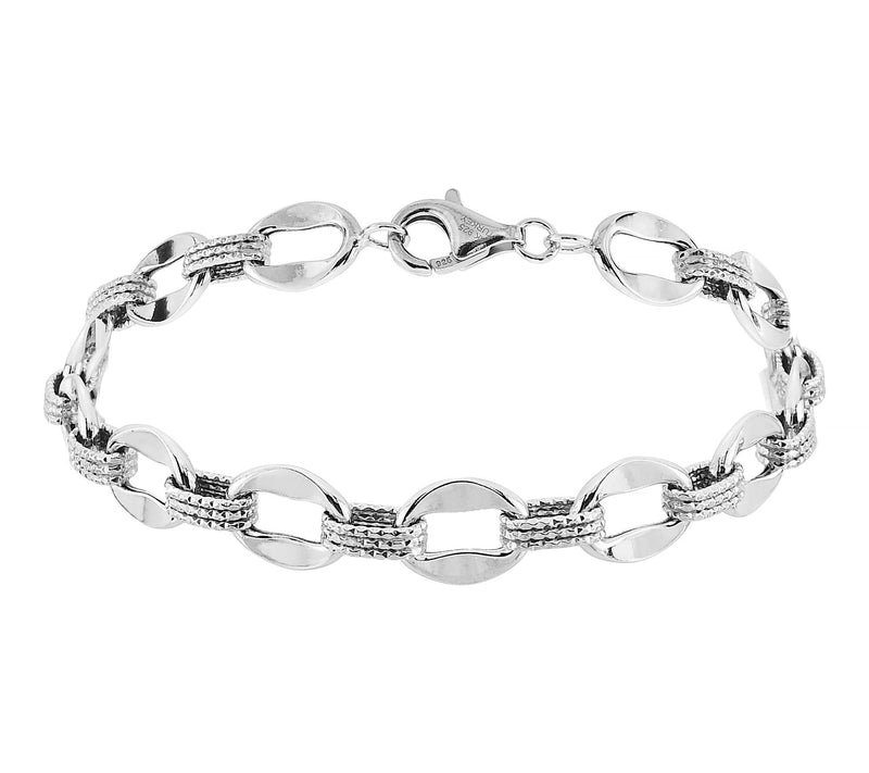 Silver Style Polished & Diamond Cut Bracelet, Sterling — View 7