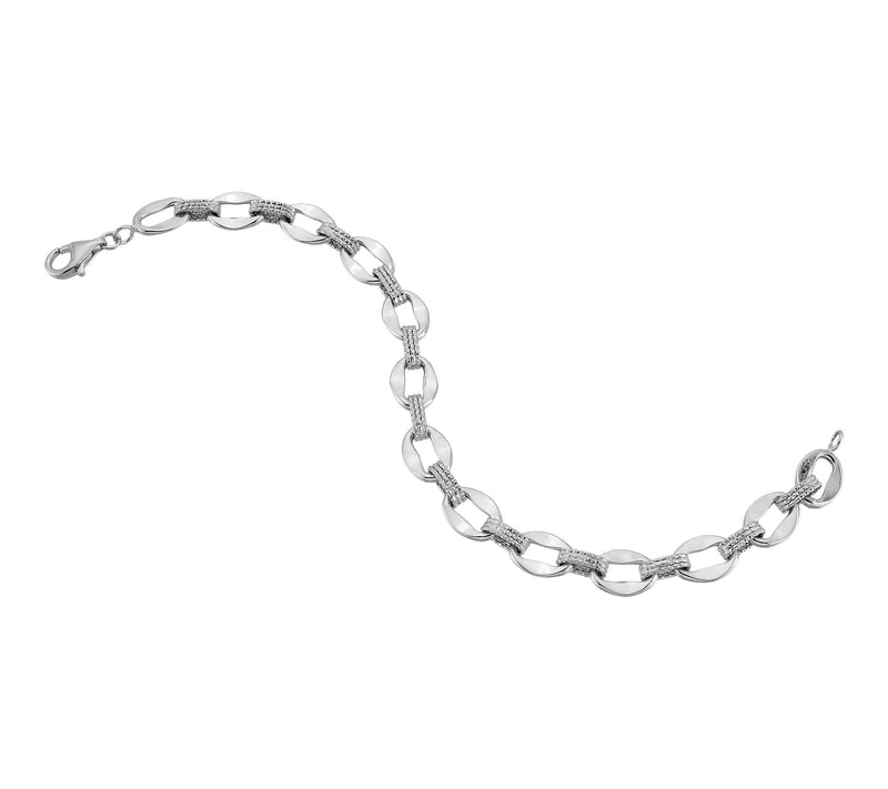 Silver Style Polished & Diamond Cut Bracelet, Sterling — View 2
