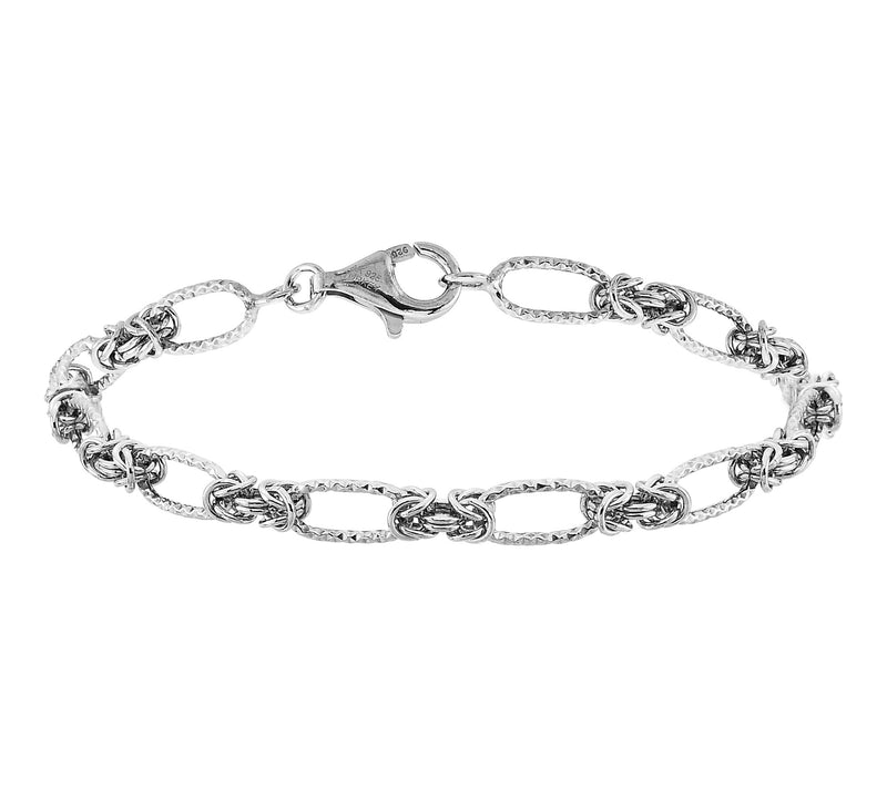 Silver Style Byzantine & Diamond Cut Bracelet,Sterling — View 7