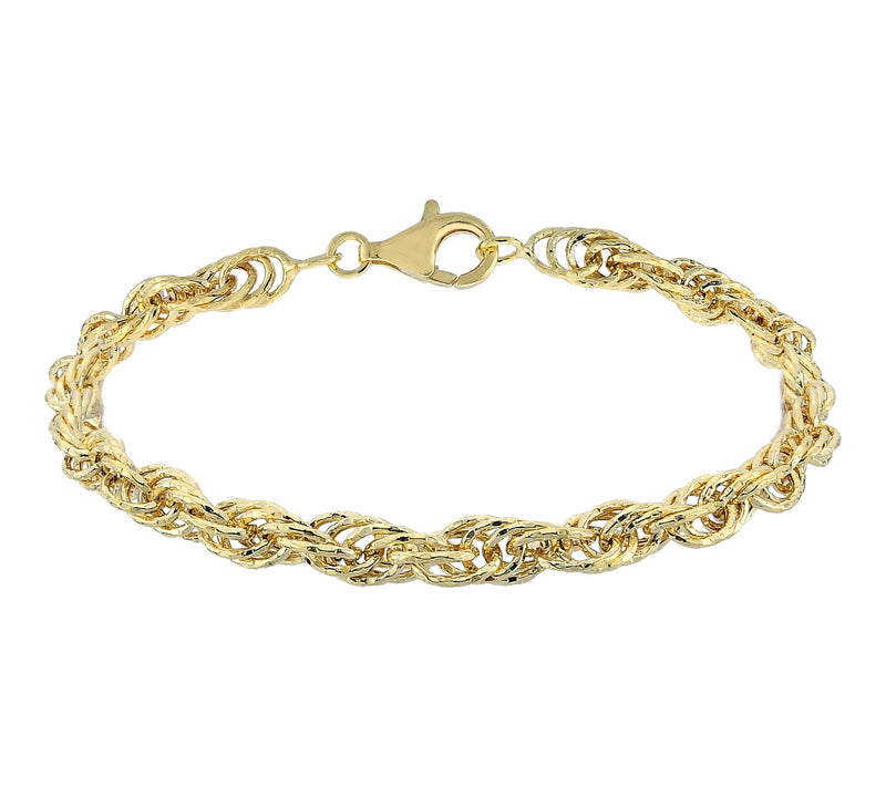 Silver Style Diamond Cut Rope Chain Bracelet, Sterling — View 8