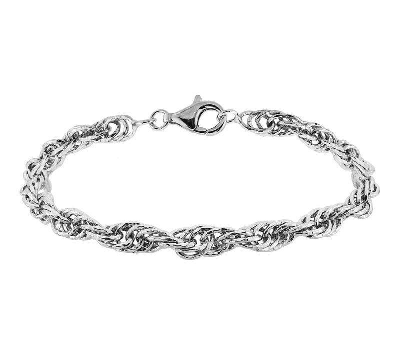 Silver Style Diamond Cut Rope Chain Bracelet, Sterling — Main view