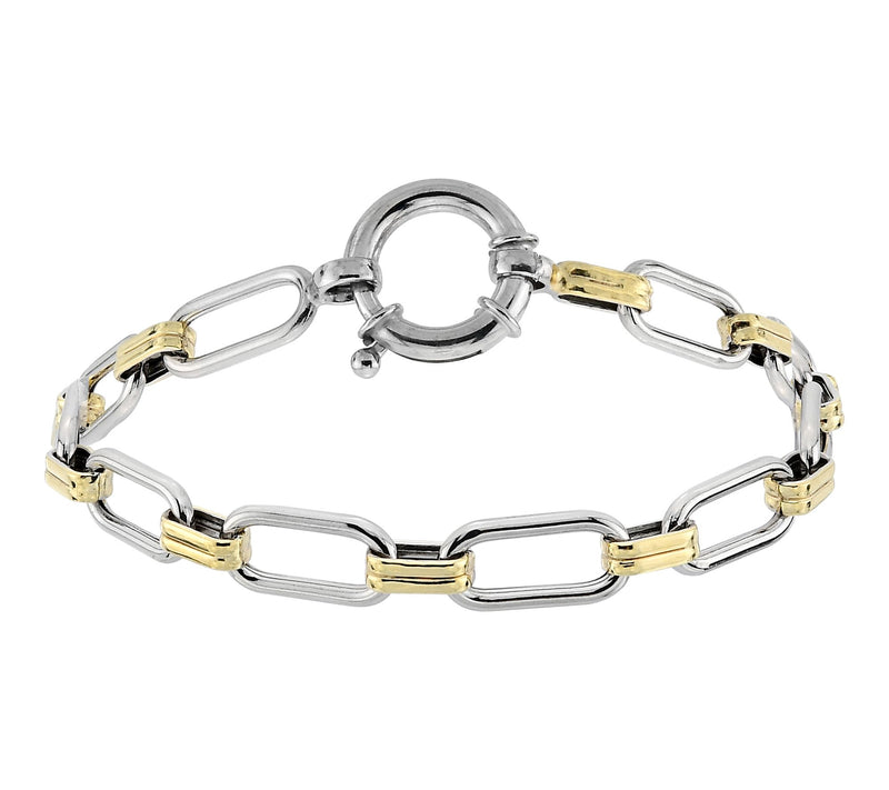 Silver Style Two-Tone Paper-Clip Link Bracelet,Sterling — Main view