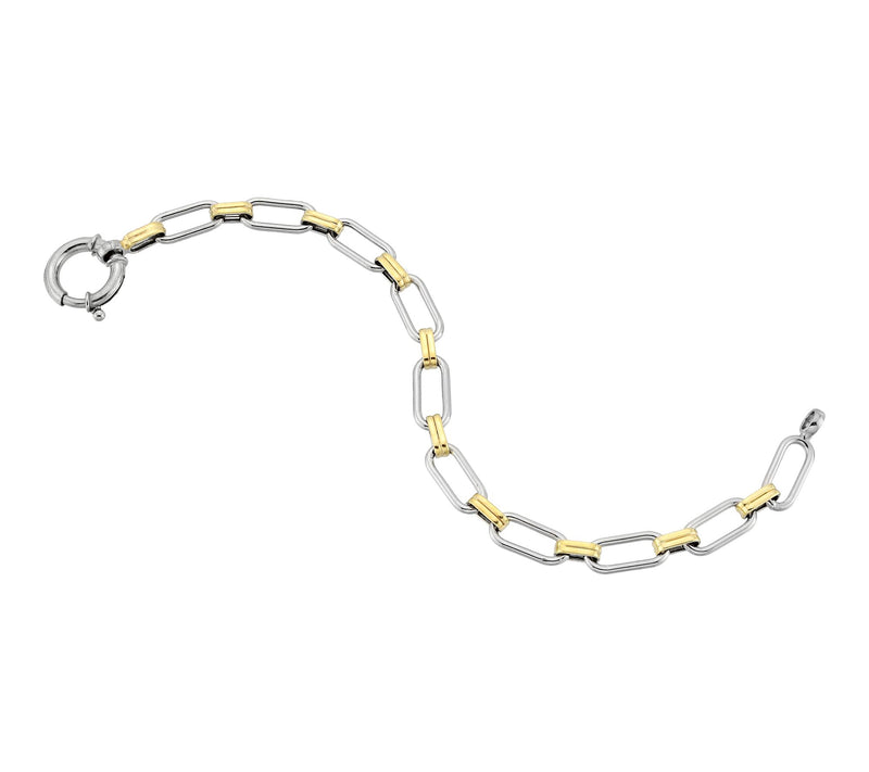 Silver Style Two-Tone Paper-Clip Link Bracelet,Sterling — View 2