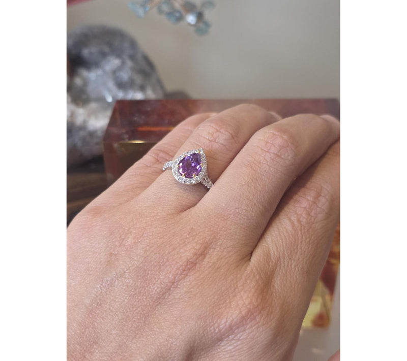 Fire Light Lab Grown Diamond & Violet Sapphire Ring, Sterling — View 5