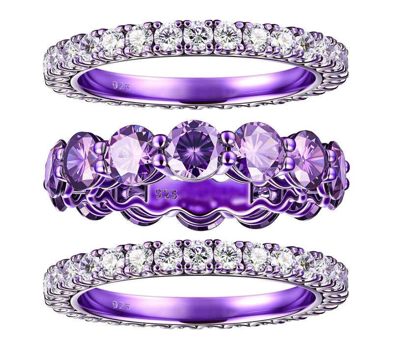 Diamonique x Jennifer Miller Set of 3 Purple Rings, Sterling — Main view