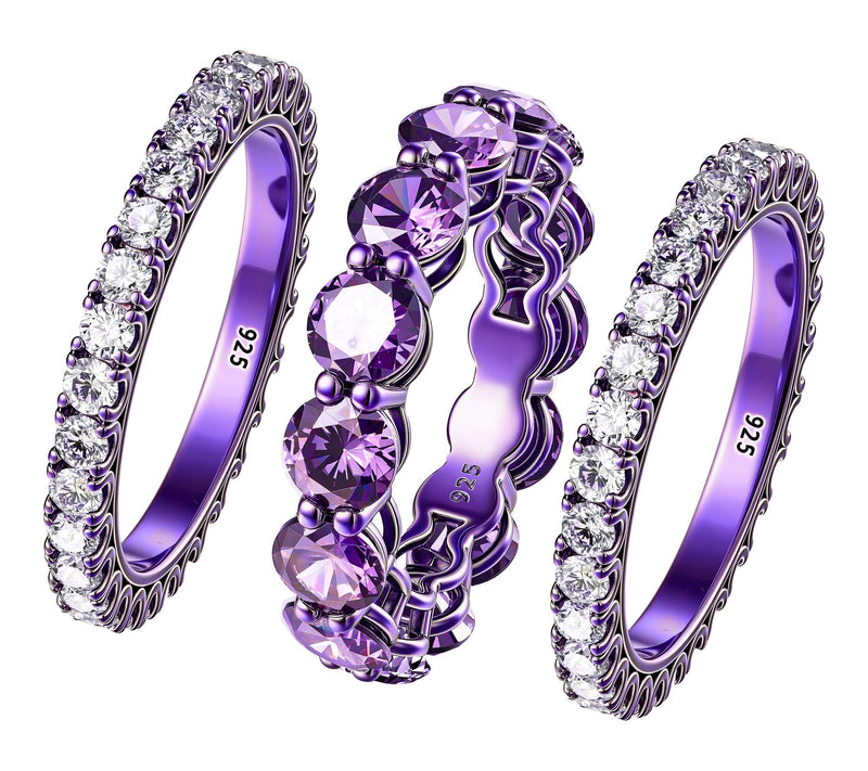Diamonique x Jennifer Miller Set of 3 Purple Rings, Sterling — View 2