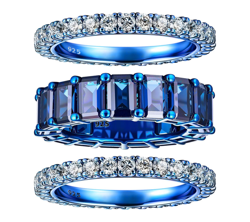 Diamonique x Jennifer Miller Set of 3 Blue Rings, Sterling — Main view