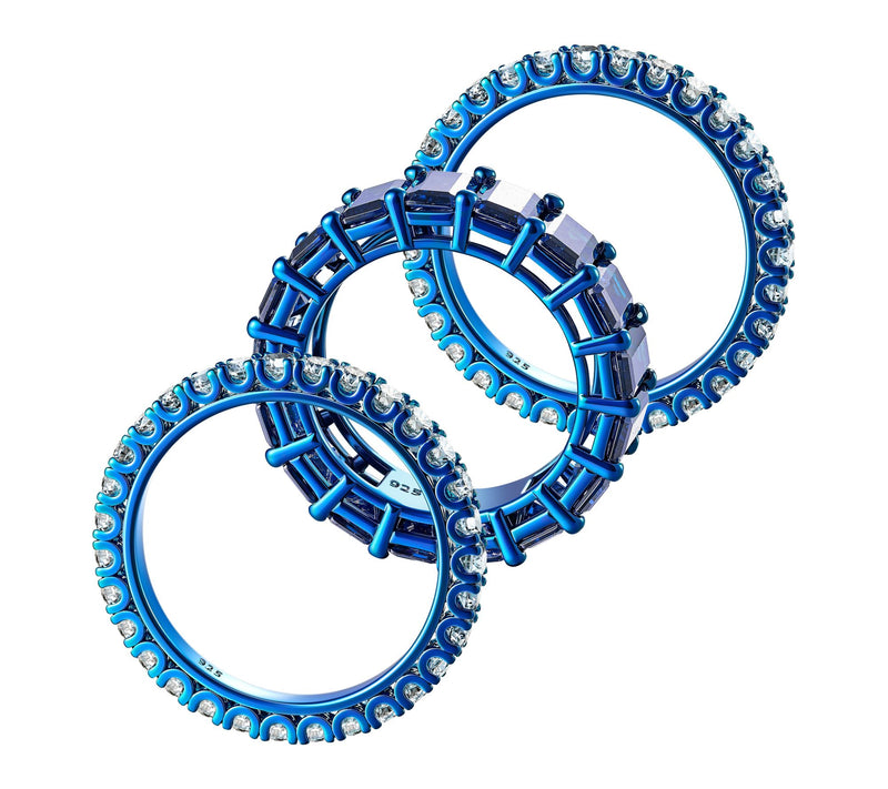 Diamonique x Jennifer Miller Set of 3 Blue Rings, Sterling — View 3