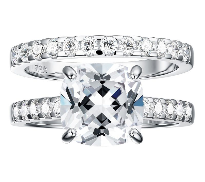 Diamonique 5.55 cttw Cushion Cut Ring Set, Sterling Silver — View 2