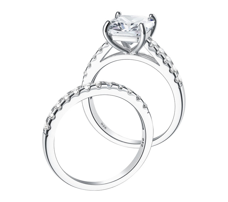 Diamonique 5.55 cttw Cushion Cut Ring Set, Sterling Silver — View 4